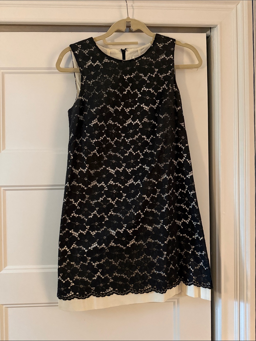 Shoshanna Black Lace Overlay Mini Dress with Cream Underlay
